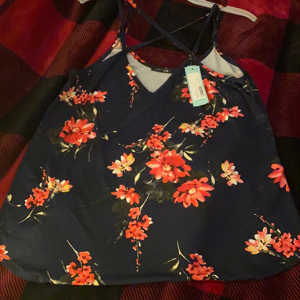Papermoon spaghetti strap Navy floral print blouse
